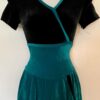 GK ICE FIGURE SKATE LADIES SMALL BLACK GREEN VELVET FAUX WRAP SSLV DRESS Sz AS