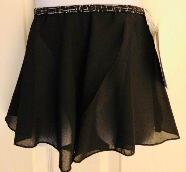 GK FAUX WRAP SKIRT CHILD SMALL BLACK GEORGETTE FOIL WAIST DANCE BALLET CS NWT!