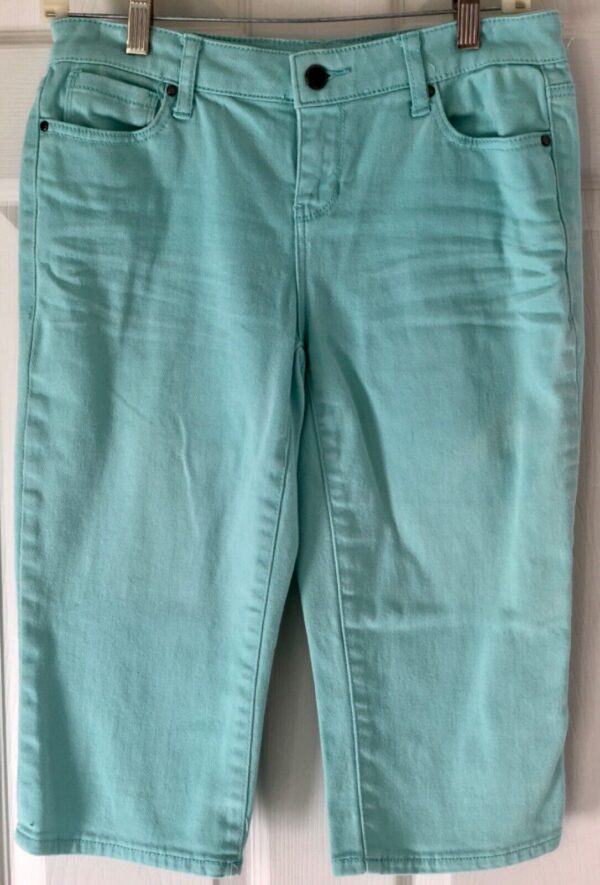 DONNA KARAN NYC LADIES SIZE 4 TEAL CAPRI JEANS Sz 4 EUC!