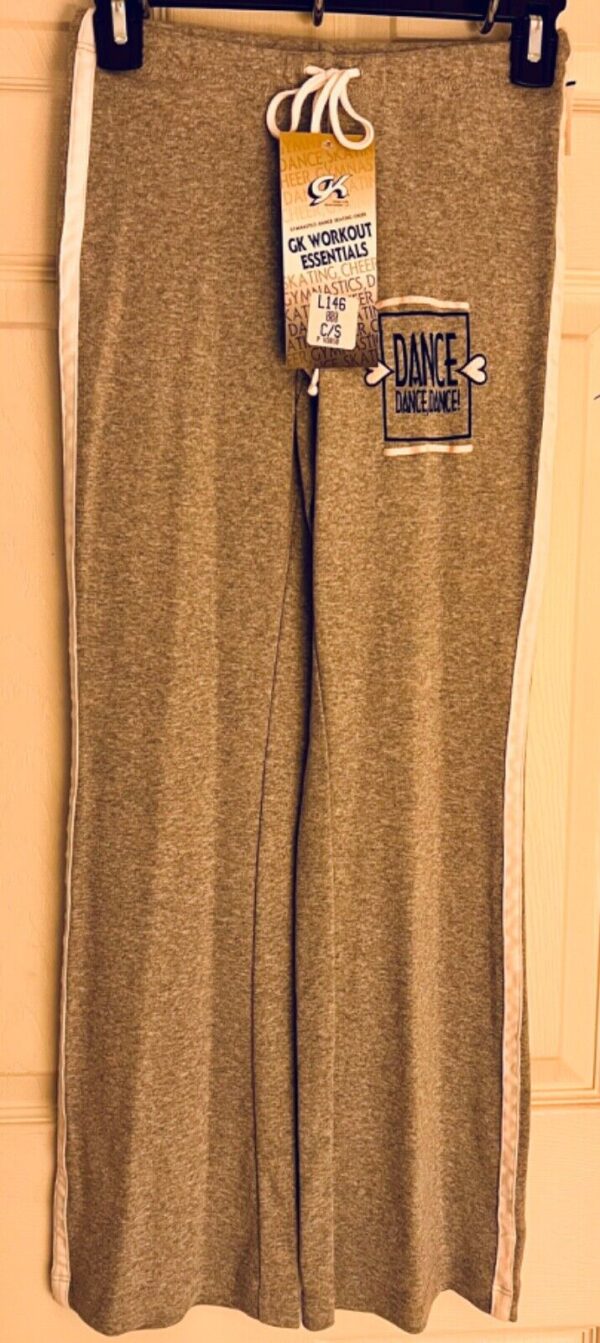 GK â€œDANCEâ€ GRAPHIC GIRLS SMALL GRAY COTTON ATHLETIC LOUNGE STRIPES PANTS Sz CS - Image 2