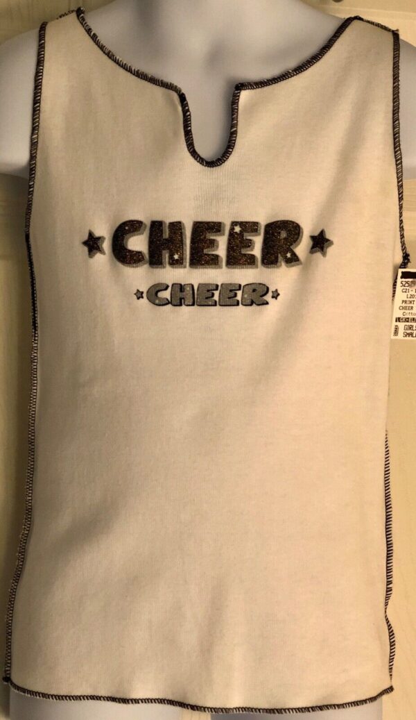 GK CHEER GLITZY GRAPHIC STITCHED TANK Size CHILD SMALL WHITE Cotton CS NWT!