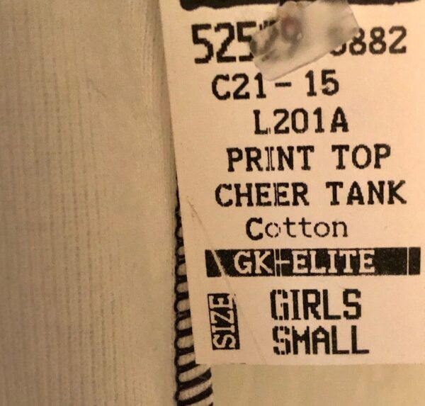 GK CHEER GLITZY GRAPHIC STITCHED TANK Size CHILD SMALL WHITE Cotton CS NWT! - Image 4