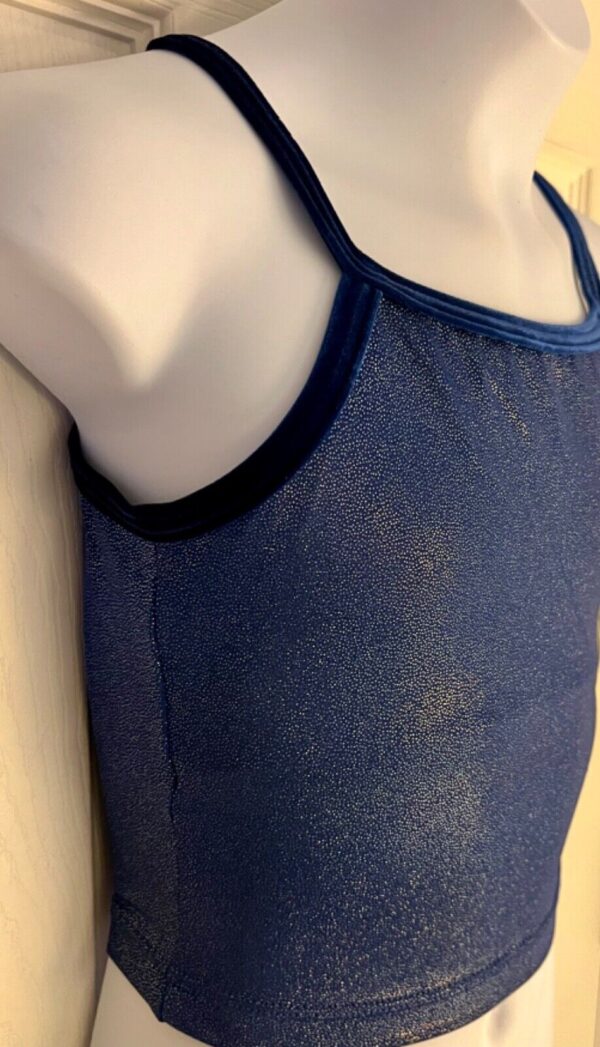 GK DANCE JAZZ GIRL'S LARGE BLUE TWILIGHT VELVET X-BACK STRAPS CAMISOLE TOP SZ L - Image 2