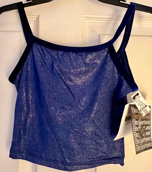 GK DANCE JAZZ GIRL'S LARGE BLUE TWILIGHT VELVET X-BACK STRAPS CAMISOLE TOP SZ L - Image 5