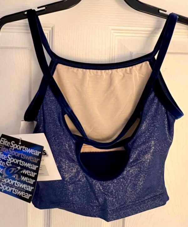 GK DANCE JAZZ GIRL'S LARGE BLUE TWILIGHT VELVET X-BACK STRAPS CAMISOLE TOP SZ L - Image 6