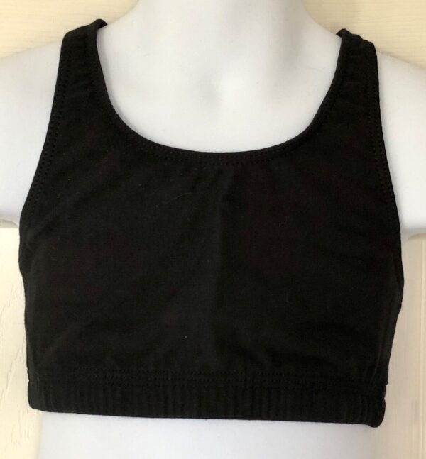 GK Elite BLACK SPORTS BRA CHILD MEDIUM Style #1466 Cotton Scoop Back CM NWT!