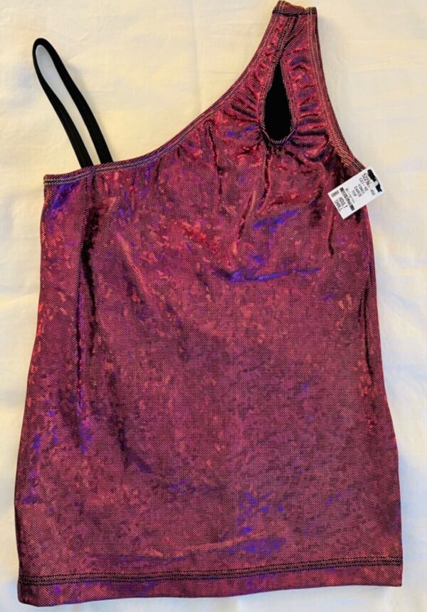 GK DANCE CHEER LADIES SMALL SPARKLE FUCHSIA FOIL ONE SHOULDER ASYM TOP Sz AS NWT - Image 5