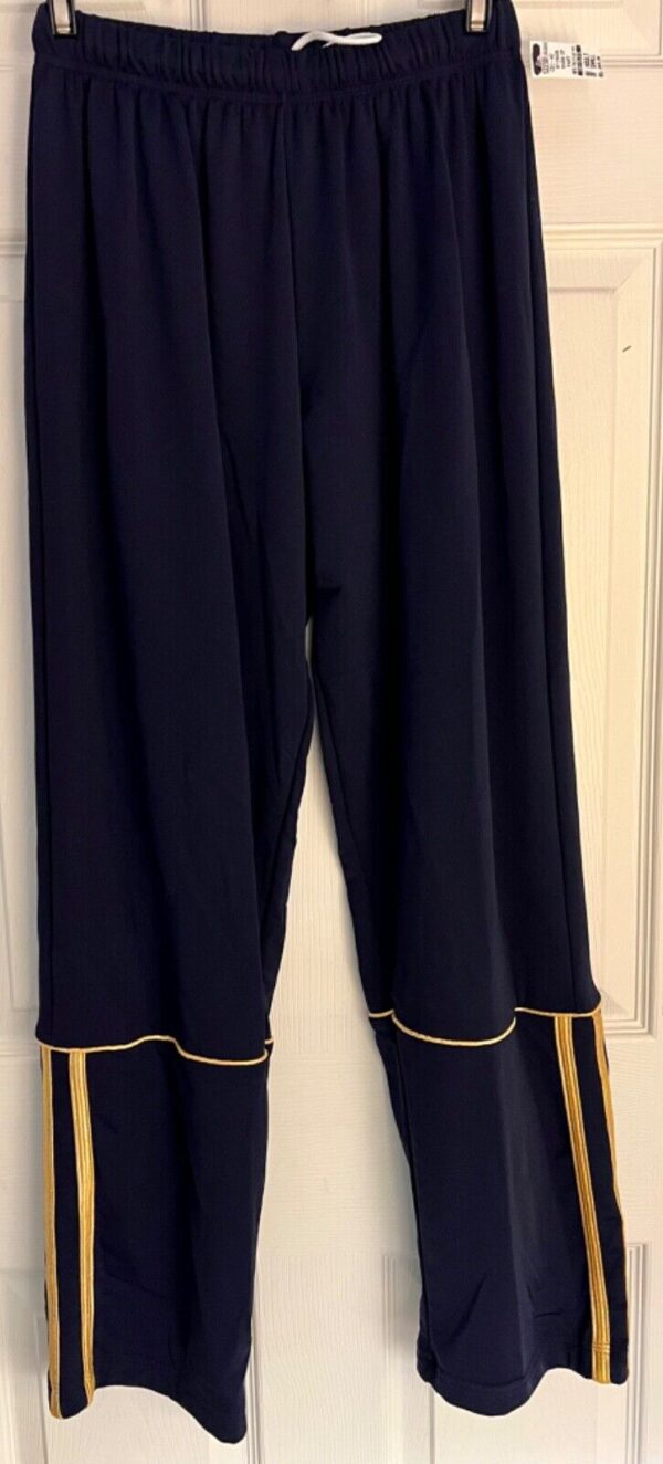 GK WARM UP ADULT SMALL NAVY BRUSHED TRICOT GOLD ACCENT GYMNASTS CHEER PANTS Sz S - Image 2