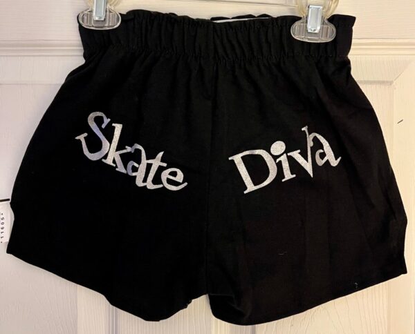 GK GIRLS SMALL SKATE DIVA GLITTER PRINT FOLDOVER WAIST BLACK BOXER SHORTS Sz CS