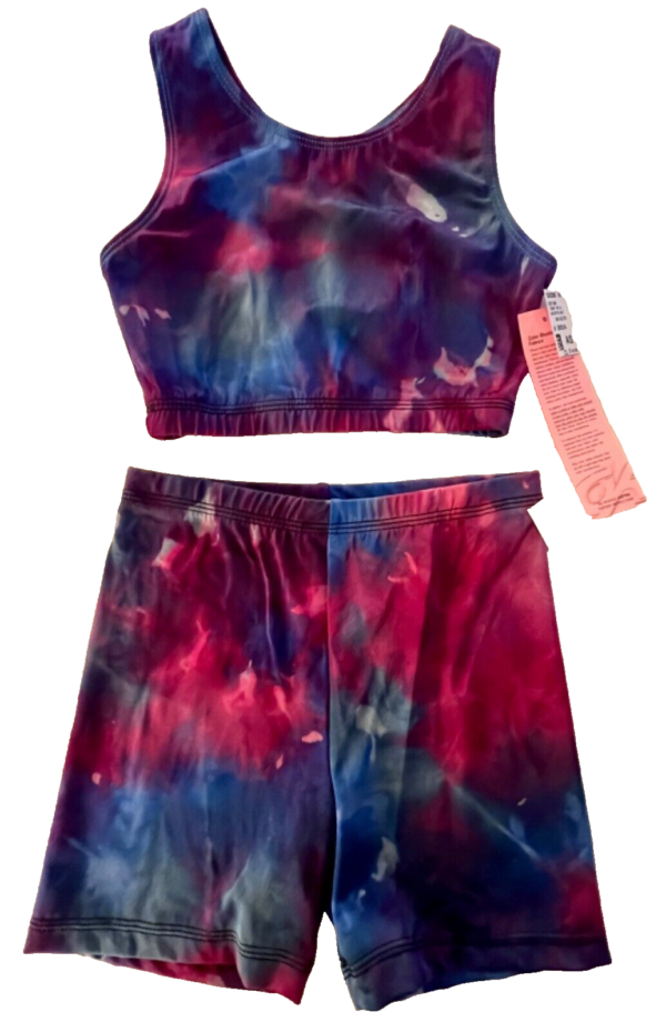 GK 2PC TIE DYE LADIES SMALL SPORTY CROP TOP & SHORTS SET DANCE CHEER GYMNASTIC S - Image 7