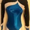 GK LgSLV LADIES SMALL BLACK VELVET BLUE SHIMMER MESH GYMNASTDANCE LEOTARD Sz AS