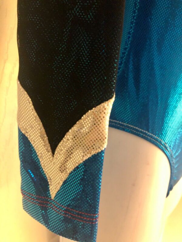 GK LgSLV LADIES SMALL BLACK VELVET BLUE SHIMMER MESH GYMNASTDANCE LEOTARD Sz AS - Image 5