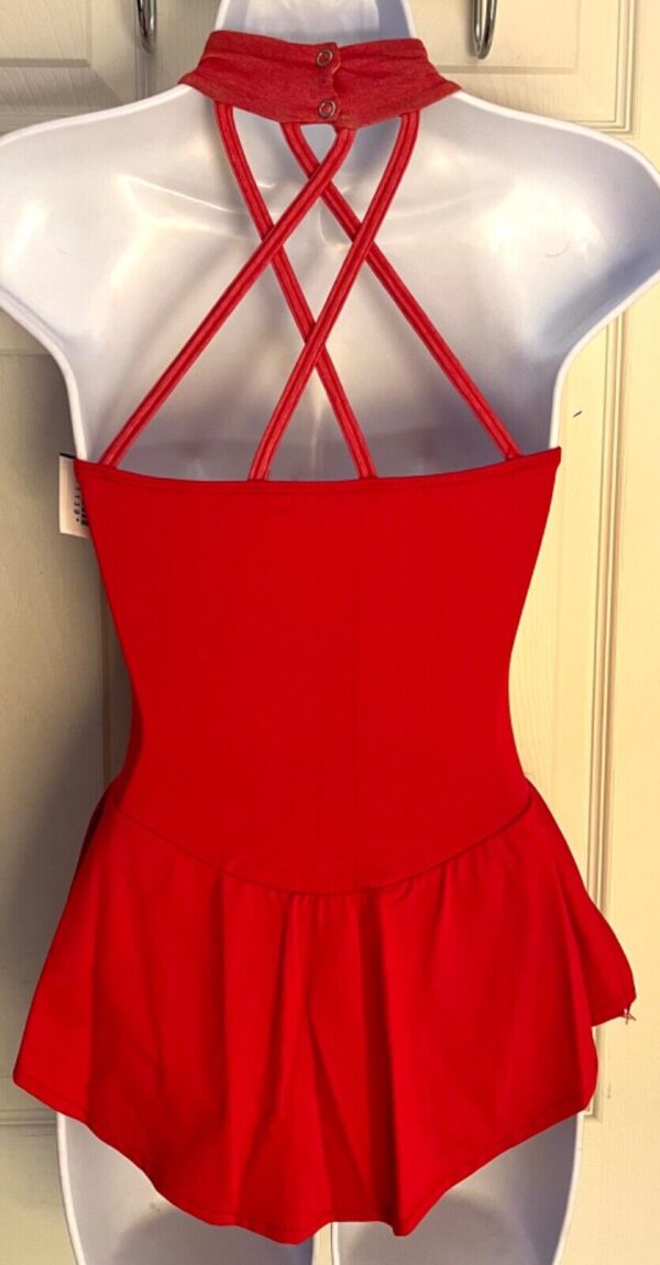 GK ICE FIGURE SKATE ADULT SMALL RED TURTLENECK BACK X-STRAPS HALTER DRESS Sz AS - Image 7