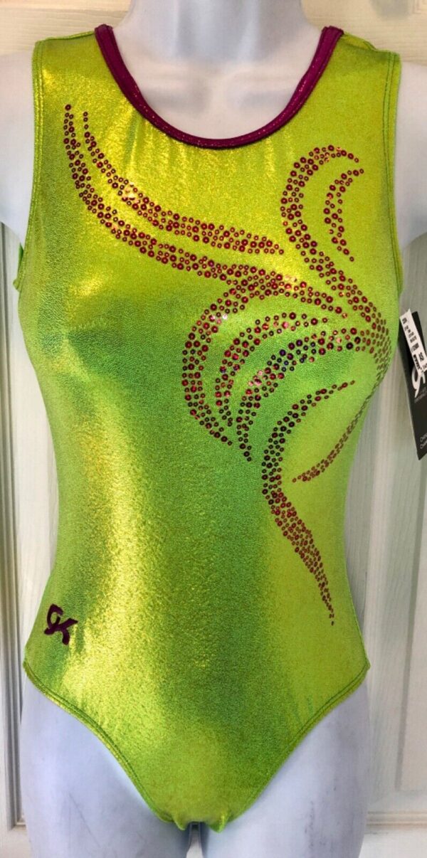 GK LIME FOIL ADULT SMALL ORCHID TRIM TANK BERRY SEQUIN GYMNAST DANCE LEOTARD AS