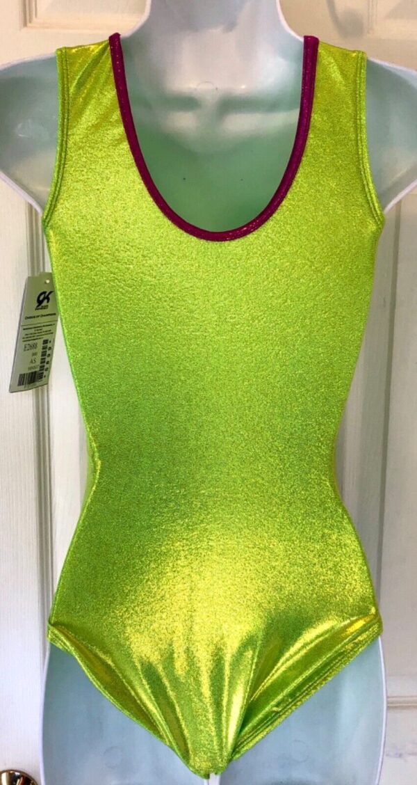 GK LIME FOIL ADULT SMALL ORCHID TRIM TANK BERRY SEQUIN GYMNAST DANCE LEOTARD AS - Image 3