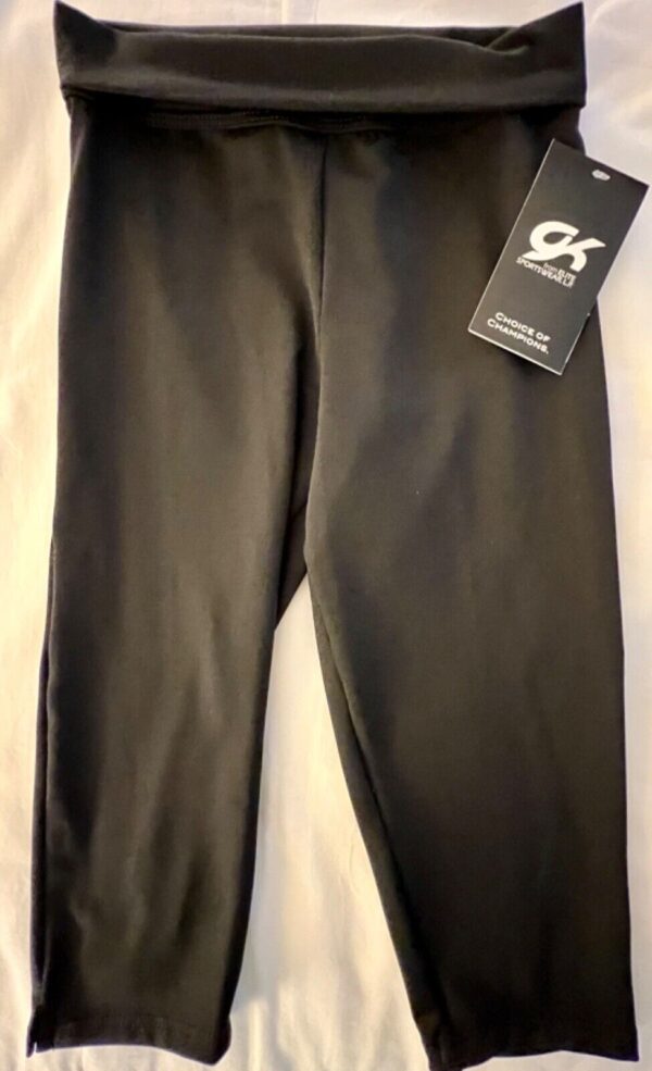 GK CAPRI TIGHTS CHILD LARGE BLACK DRY TECH FOLD-OVER GYMNASTICS DANCE CHEER CL - Image 2