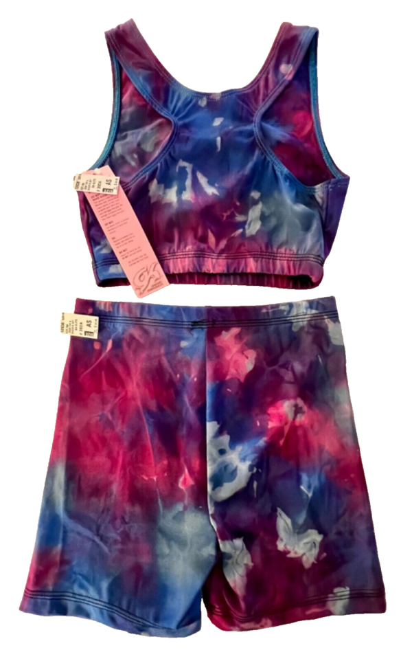 GK 2PC TIE DYE LADIES SMALL SPORTY CROP TOP & SHORTS SET DANCE CHEER GYMNASTIC S - Image 8