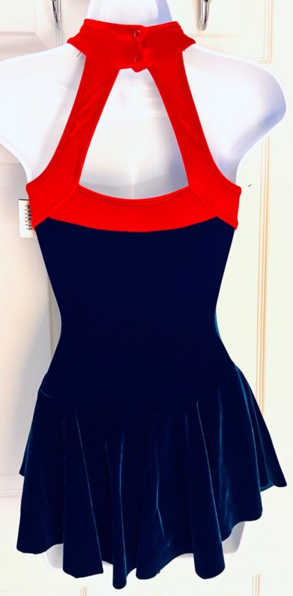 GK FIGURE SKATE LADIES SMALL RED BLUE VELVET TURTLENECK HALTER DRESS Sz AS NWT - Image 5