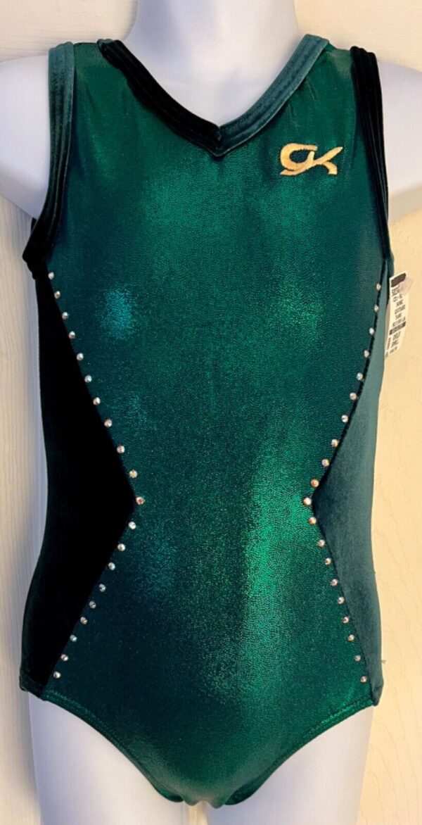 GK EVERGREEN CHILD SMALL MYSTIQUE VELVET GYMNASTS DANCE TANK LEOTARD Sz CS NWT!