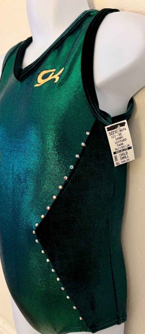 GK EVERGREEN CHILD SMALL MYSTIQUE VELVET GYMNASTS DANCE TANK LEOTARD Sz CS NWT! - Image 4