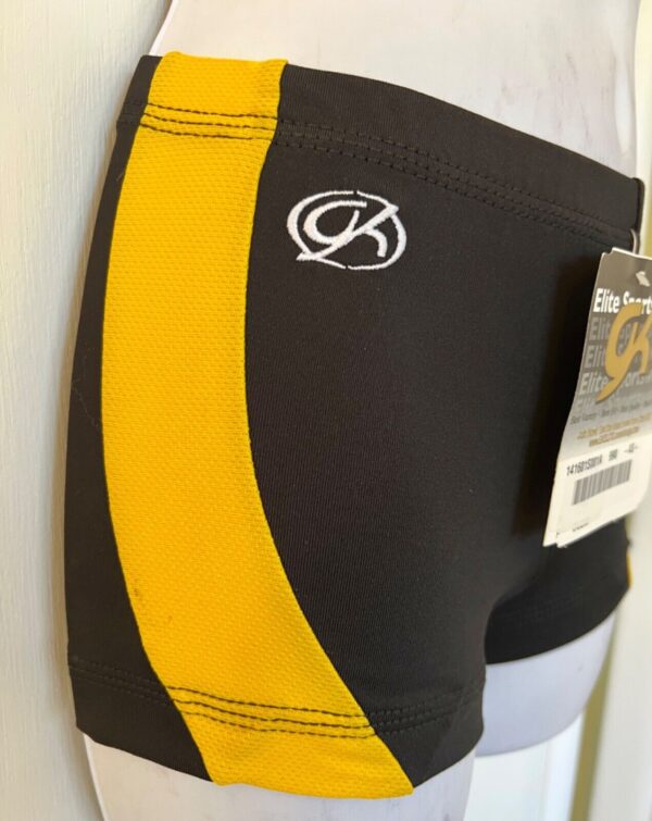 GK CHEER ADULT SMALL MICRO MINI BLACK NYLON/SPAN YELLOW MESH GYM DANCE SHORTS AS - Image 7