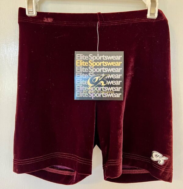 GK ELITE WINE VELVET ADULT X-SMALL GYMNASTICS DANCE WORKOUT SHORTS Sz AXS NWT!