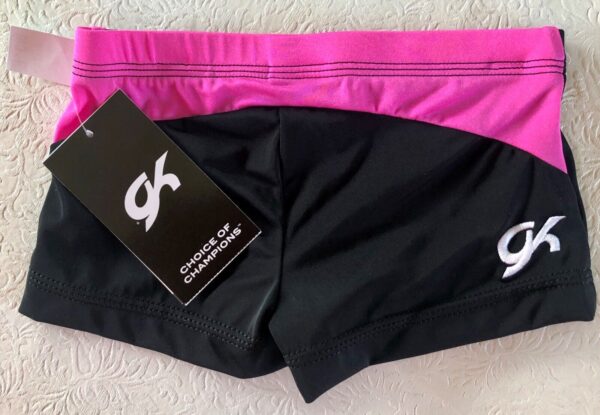 GK CAMP CHILD MEDIUM BLACK NYLON/SPANDEX PINK ACCENT GYMNASTS WORKOUT SHORTS CM - Image 2