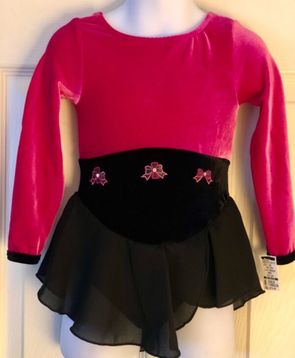 GK ELITE ICE SKATE LgSLV GIRLS TODDLER PINK BLACK VELVET DRESS Sz TODDLER NWT!