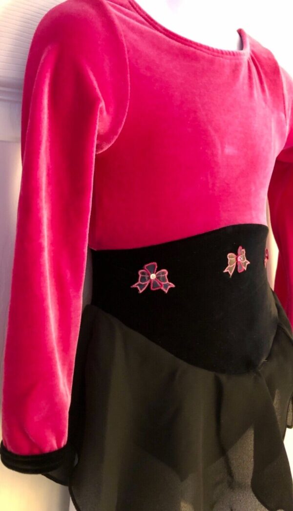 GK ELITE ICE SKATE LgSLV GIRLS TODDLER PINK BLACK VELVET DRESS Sz TODDLER NWT! - Image 3