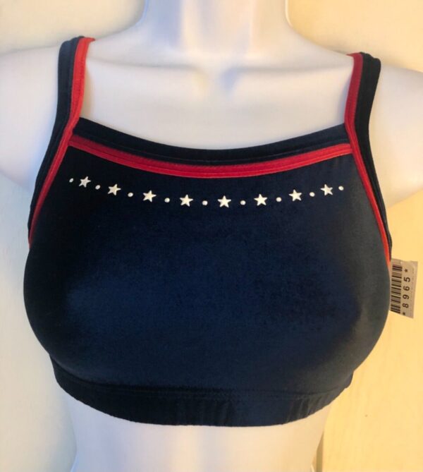 GK ELITE JAZZ DANCE CHEER ADULT X-SMALL NAVY VELVET JA TANK CROP TOP Sz AXS NWT!