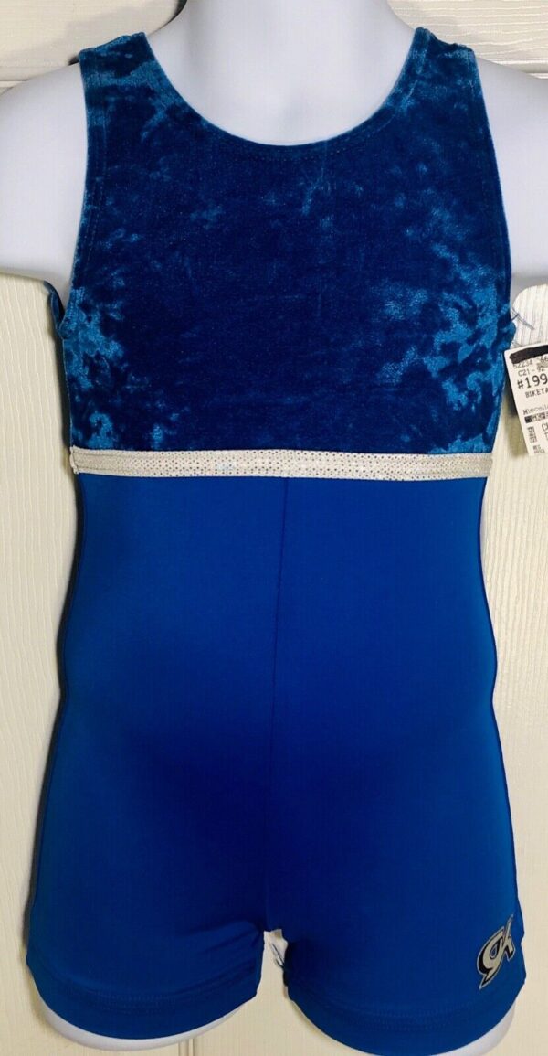 GK BIKETARD CHILD TODDLER BLUE CRUSHED VELVET N/S GYMNASTICS DANCE TANK TD NWT!