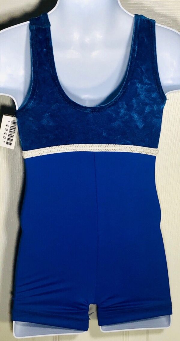 GK BIKETARD CHILD TODDLER BLUE CRUSHED VELVET N/S GYMNASTICS DANCE TANK TD NWT! - Image 2