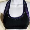 GK CHEER HALTER CROP TOP ADULT SMALL BLACK PURPLE MYSTIQUE PRINT CRYSTALS AS NWT