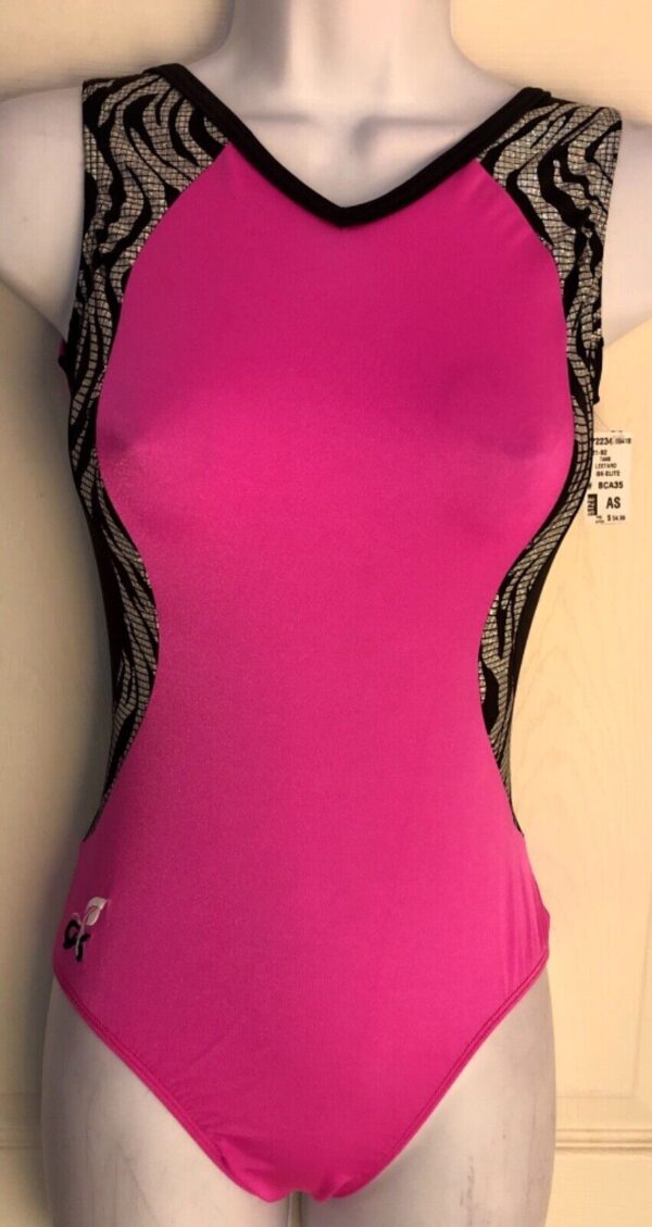 GK BREAST CANCER AWARENESS ADULT SMALL BERRY ZEBRA GYMNAST DANCE LEOTARD Sz AS