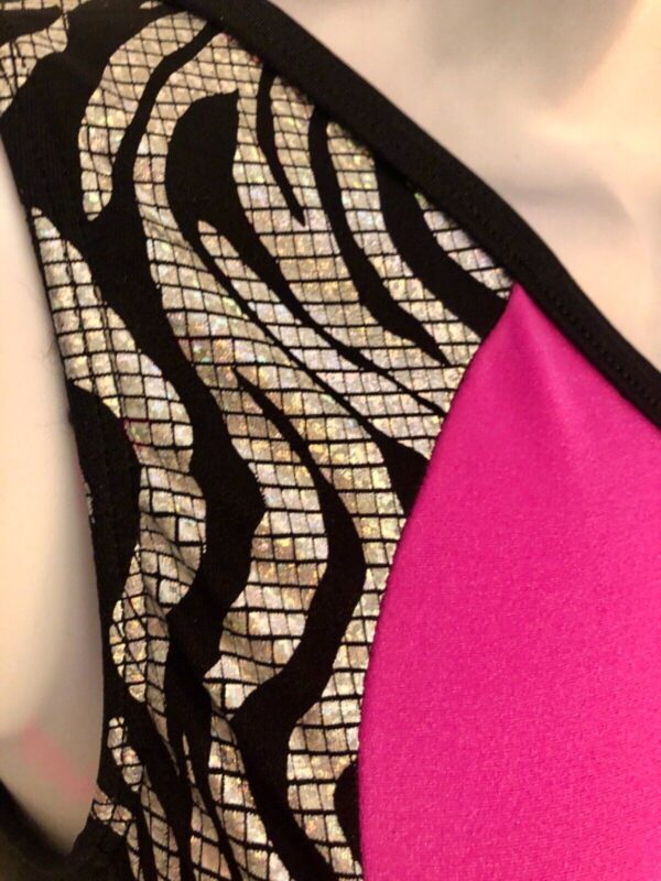 GK BREAST CANCER AWARENESS ADULT SMALL BERRY ZEBRA GYMNAST DANCE LEOTARD Sz AS - Image 2