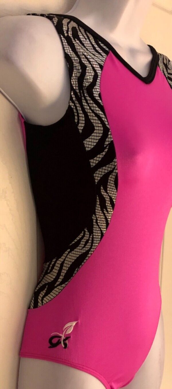 GK BREAST CANCER AWARENESS ADULT SMALL BERRY ZEBRA GYMNAST DANCE LEOTARD Sz AS - Image 3