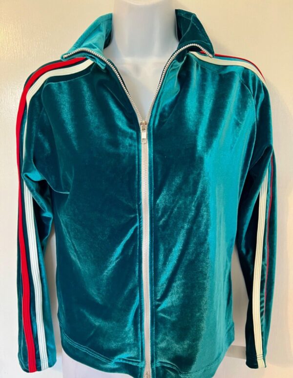 GK WARM UP JACKET LADIES SMALL GREEN VELVET ZIP FRONT GYM DANCE CHEER SKATE AS