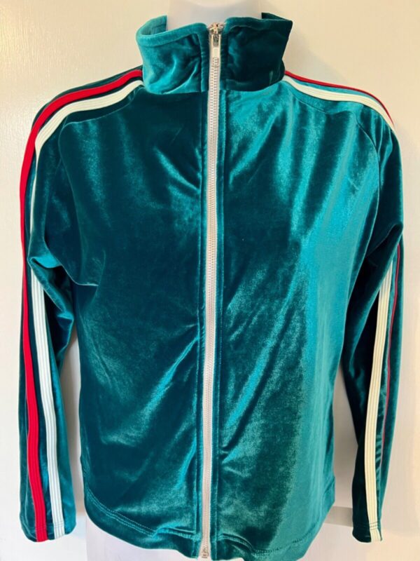 GK WARM UP JACKET LADIES SMALL GREEN VELVET ZIP FRONT GYM DANCE CHEER SKATE AS - Image 2