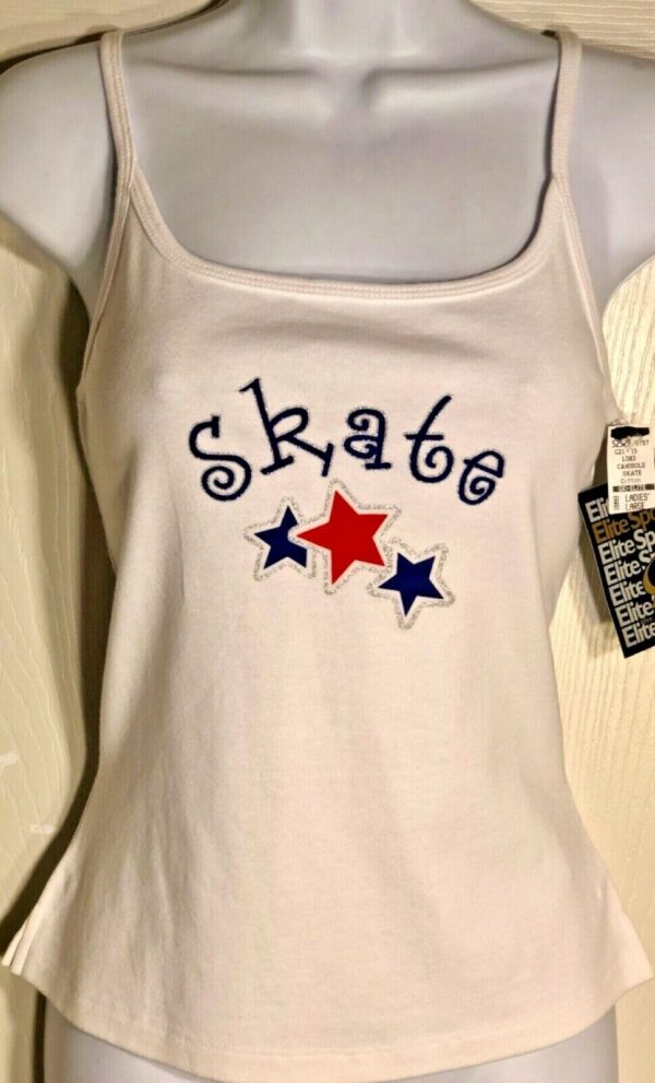 GK CAMISOLE TOP ADULT LARGE WHITE COTTON GLITTER â€œSKATEâ€ GRAPHICS SZ L NWT!