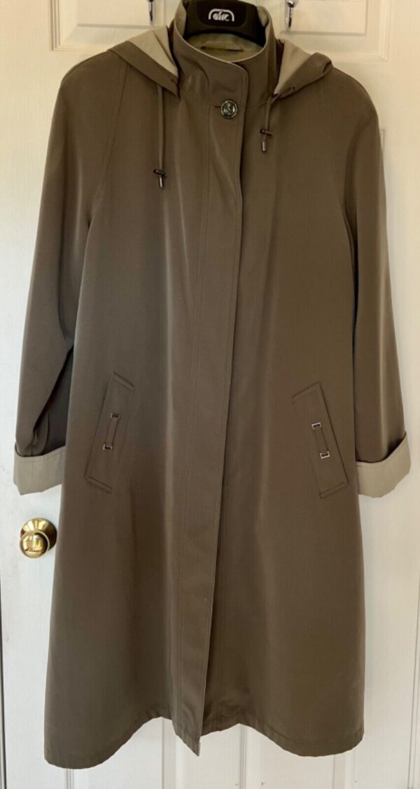 Gallery Long 43" Hooded Overcoat Women's Size 8 Olive Green Removable Hood Liner