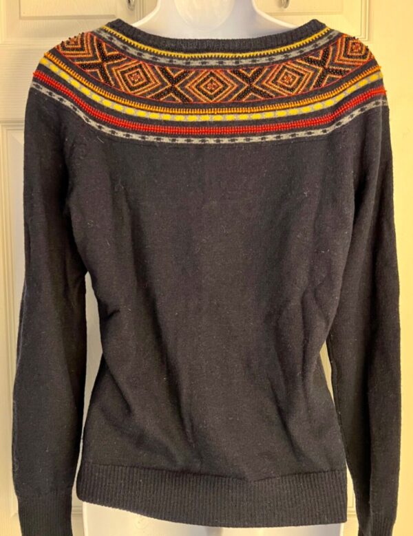 LUCKY BRAND WOMENS MEDIUM WOOL/COTTON NAVY & MULTI COLOR BEADED CARDIGAN SWEATER - Image 4