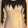 GK LgSLV ADULT SMALL WHITE BLACK MATRIX FOIL CRYSTALS GYMNAST DANCE LEOTARD SZ S