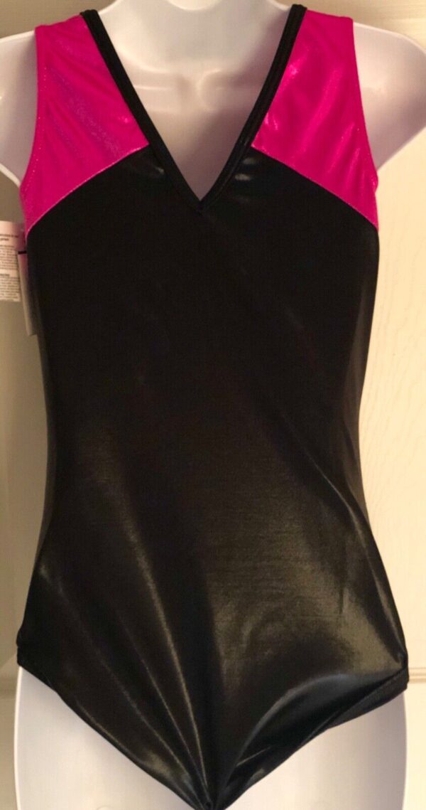 ADIDAS TANK ADULT SMALL GYMNASTICS DANCE GK LEOTARD BLACK PINK FOIL STAR AS NWT! - Image 2