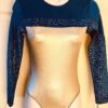 GK BLUE SILVER ADULT SMALL LgSLV SPARKLE HOLOGRAM GYMNASTICS DANCE LEOTARD Sz AS