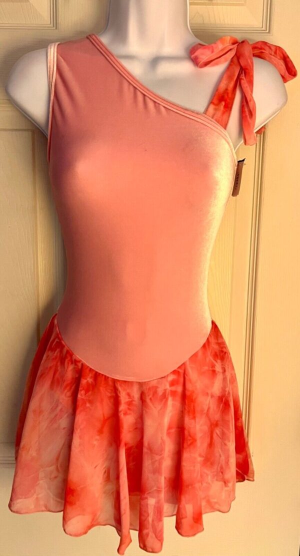 GK ICE FIGURE SKATE ADULT X-SMALL ASYMMETRICAL PINK VELVET TIE-DYE DRESS SZ XS