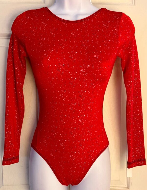 GK LgSLV LADIES SMALL RED NYLON/SPANDEX FOIL PRINT GYMNASTS DANCE LEOTARD Sz AS