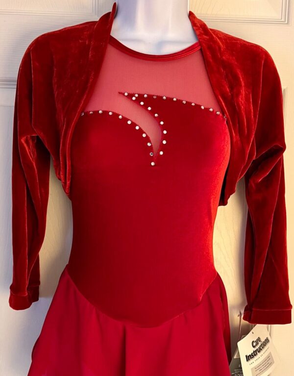 GK ICE SKATE DANCE LADIES SMALL RICH RED VELVET LGSLV SHRUG JACKET SZ S NWT!