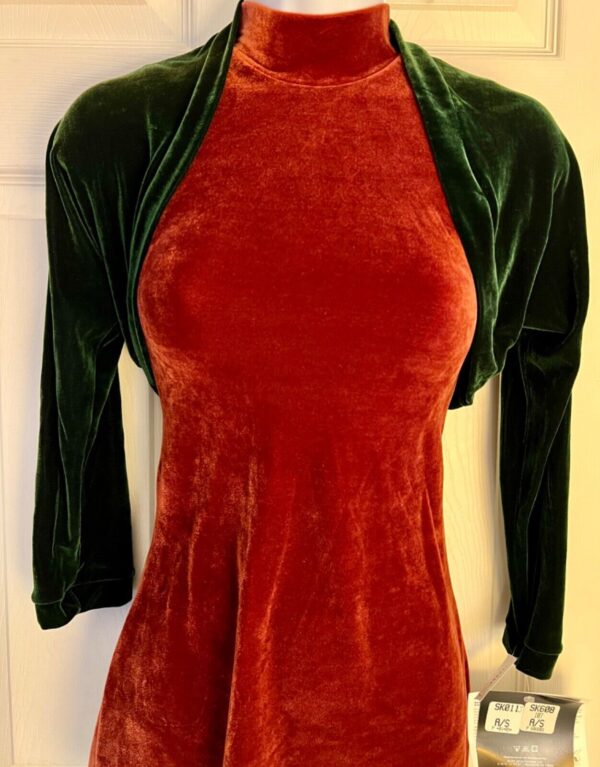 GK ICE SKATE DANCE LADIES SMALL LONG SLEEVE EVERGREEN VELVET SHRUG JACKET SZ S