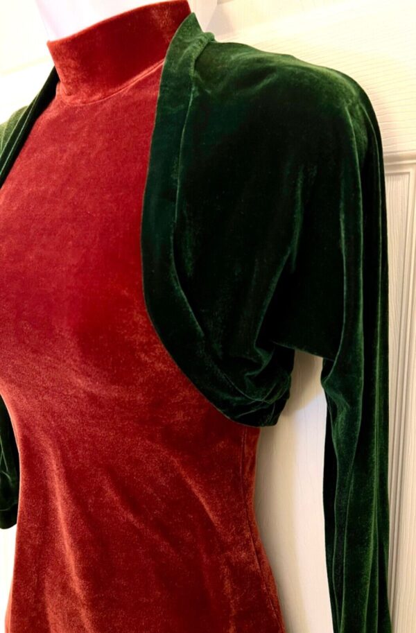 GK ICE SKATE DANCE LADIES SMALL LONG SLEEVE EVERGREEN VELVET SHRUG JACKET SZ S - Image 3