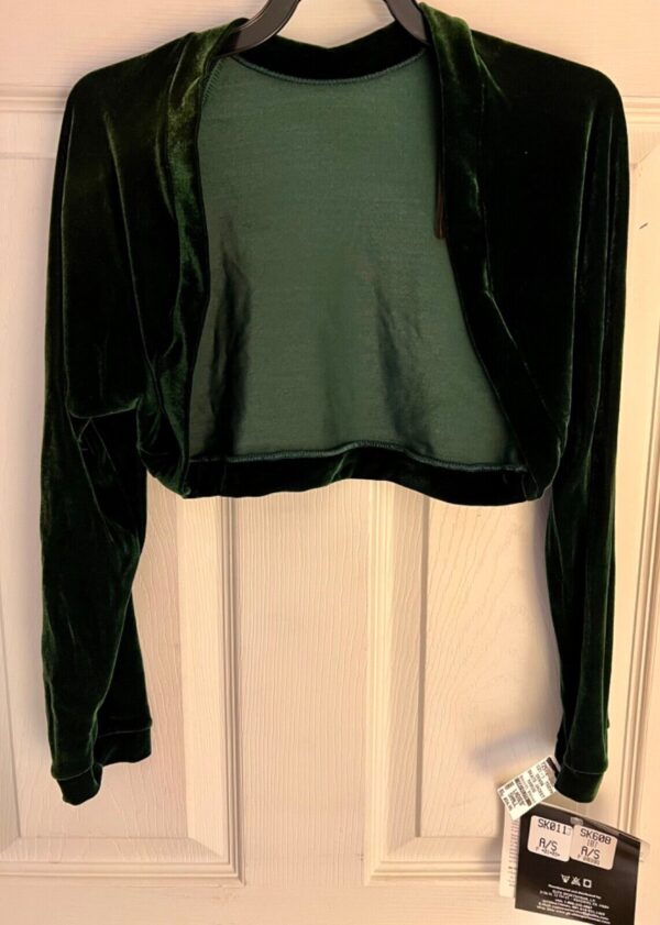 GK ICE SKATE DANCE LADIES SMALL LONG SLEEVE EVERGREEN VELVET SHRUG JACKET SZ S - Image 5